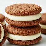 Vanilla cream-filled cookie sandwich — low-carb, high-fiber diabetic-friendly dessert option with chocolate biscuit and white filling
