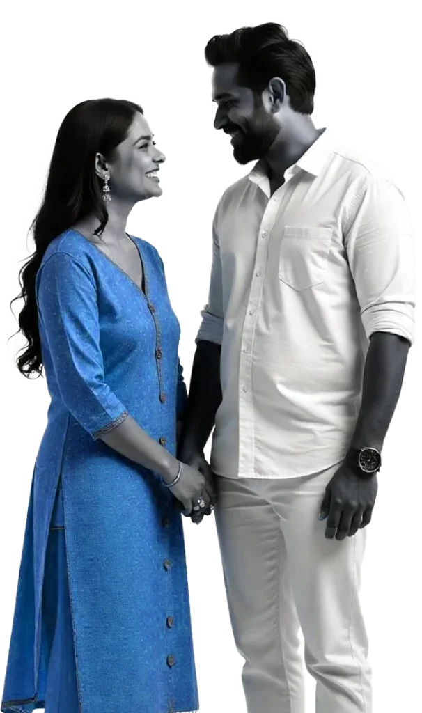 Happy Indian couple smiling and holding hands, symbolizing wellness and relationship support during diabetes reversal