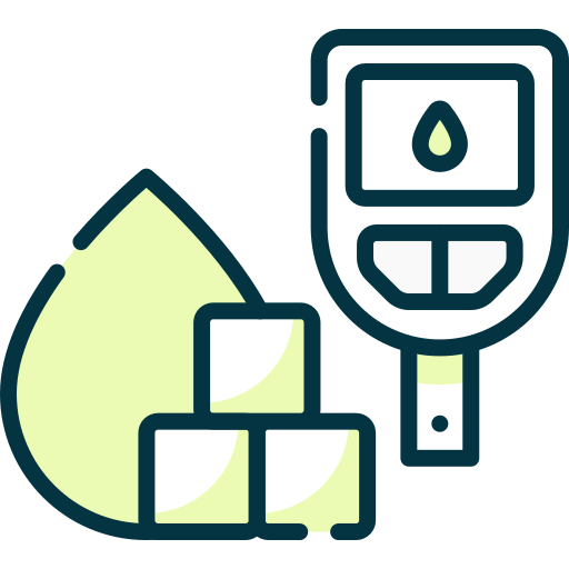 Blood sugar monitor icon with glucose drop and sugar cubes – diabetes management, sugar control, Diacure Clinic
