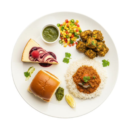 Balanced meal plate for diabetes reversal with low GI foods, low carb roti, high protein sabzi, salad, and fresh fruits, healthy vegetarian diet for weight loss, blood sugar control, and diabetic friendly nutrition