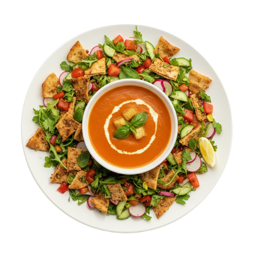 oup and salad meal for diabetes diet with healthy low calorie vegetarian ingredients, diabetic friendly nutrition for blood sugar control